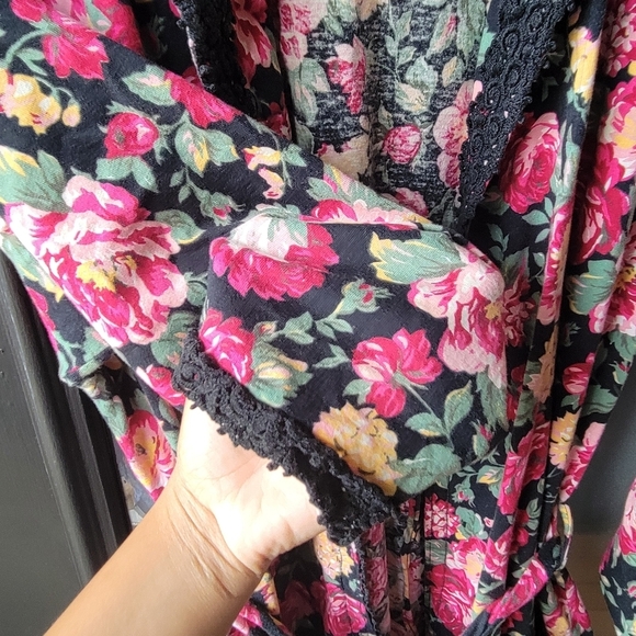 Vintage Robe Floral Print Victoria's Secret Cotton Belt P/S Long Wrap Pockets - Picture 9 of 16